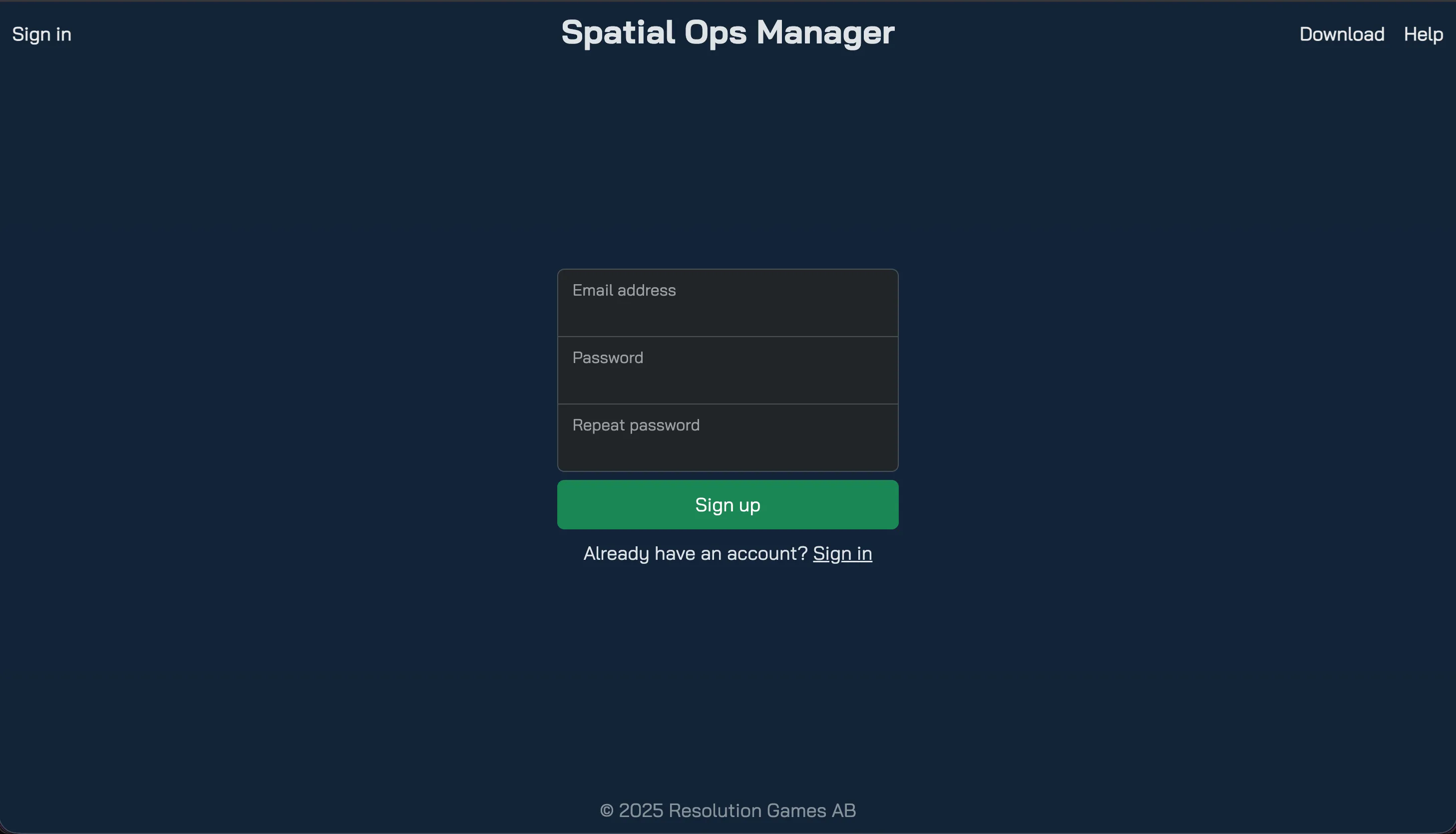 Manager portal sign-up form with email and password fields