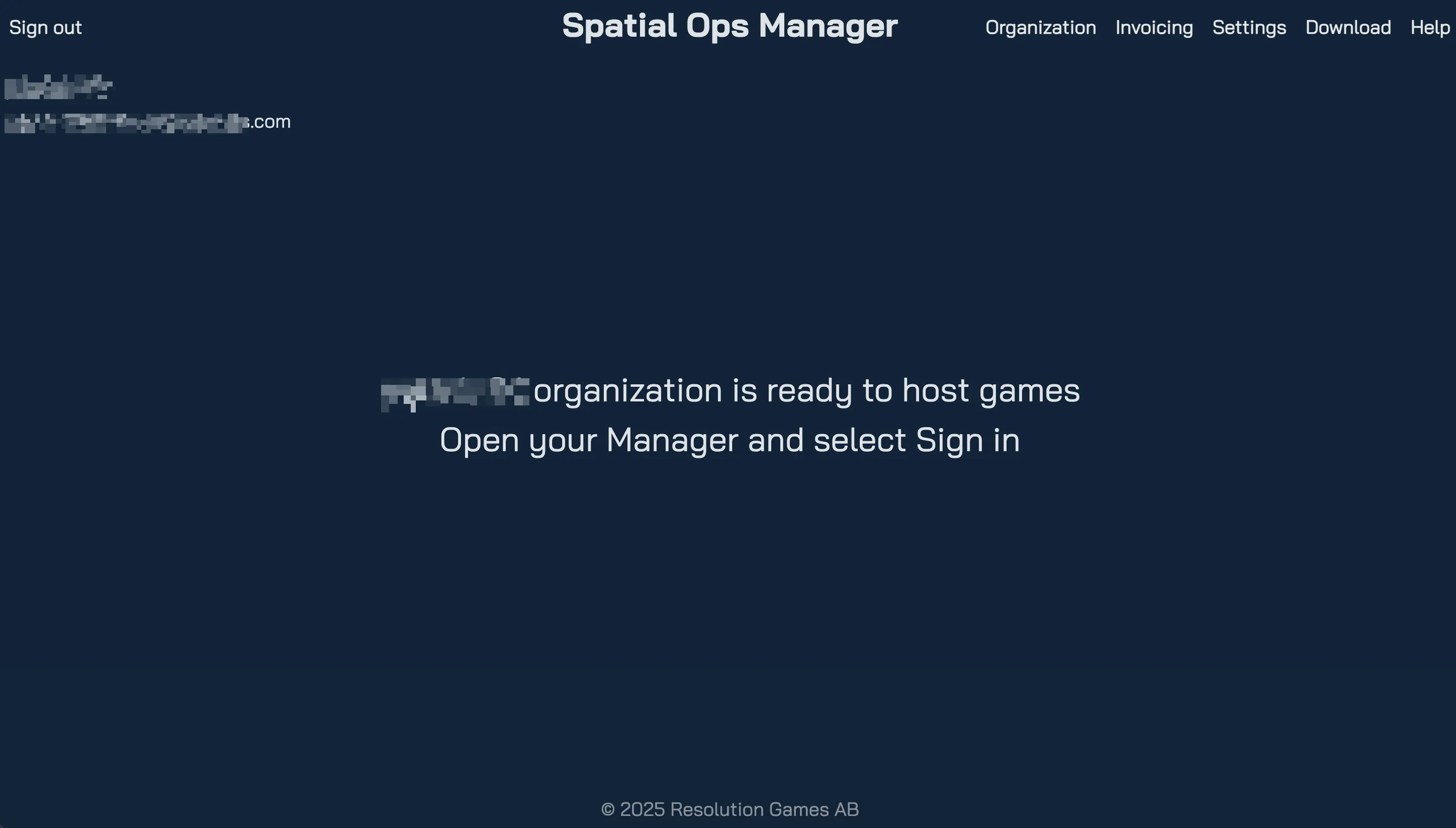 Organization-ready screen prompting user to sign in from the Manager app